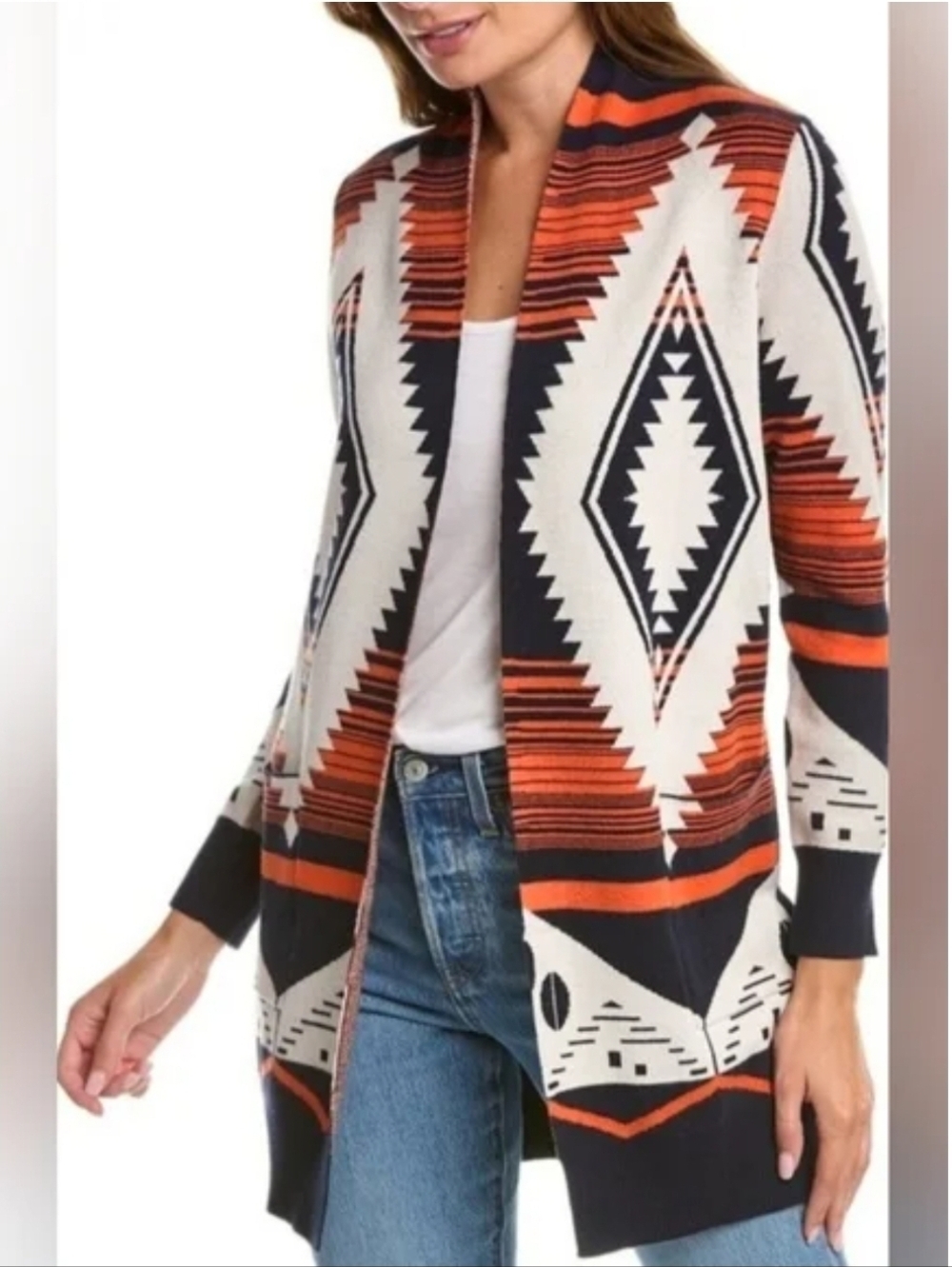 Anthropologie Oliver 0 Aztec Southwestern Shawl Collar Open Cardigan NWT Size XL
